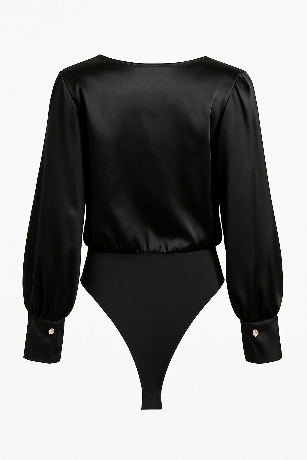 Marc New York Black Satin Wrap Bodysuit – Puff Sleeves, Size Large