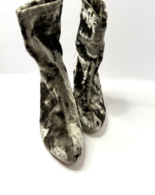 Missguided Olive Green Crushed Velvet Ankle Boots – Size 7, Rose Gold Heel