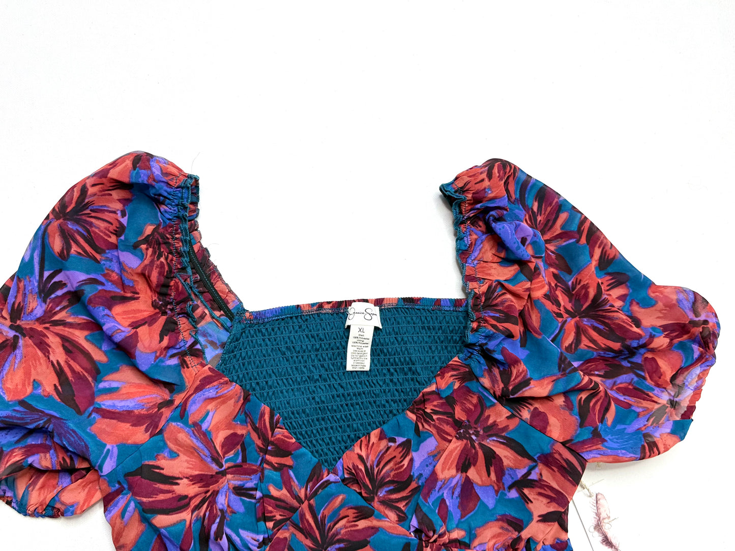 Jessica Simpson Floral Puff Sleeve V-Neck Dress Size XL NWT