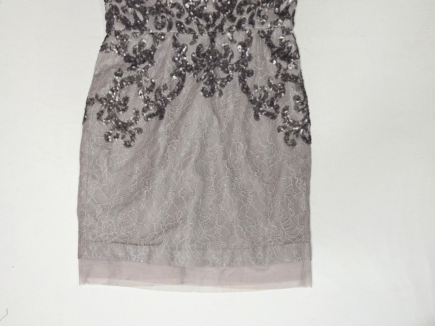 BCBGMAXAZRIA Abigail Sequin Lace Cocktail Mini Dress Gray Silver Size 6