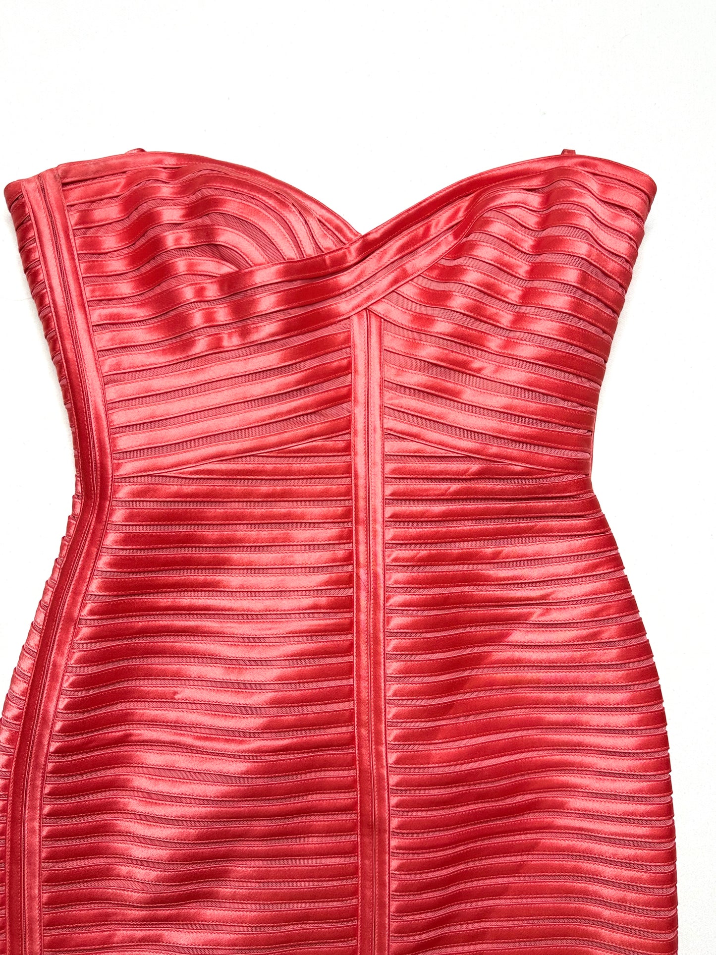 BCBG Max Azria Coral Satin Ribbed Bodycon Dress – Size 8