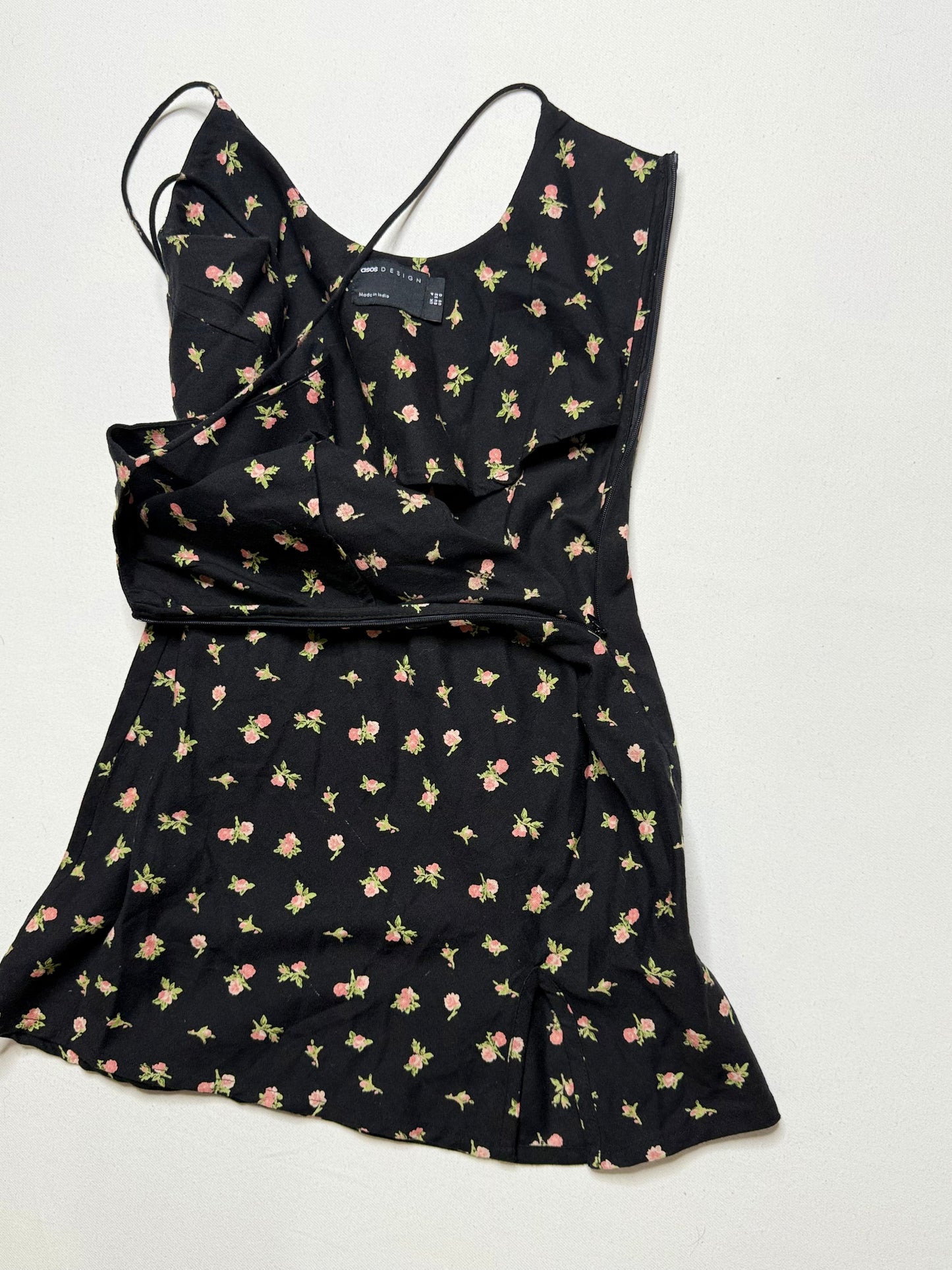ASOS Black Rose Print Slip Dress – Size 0