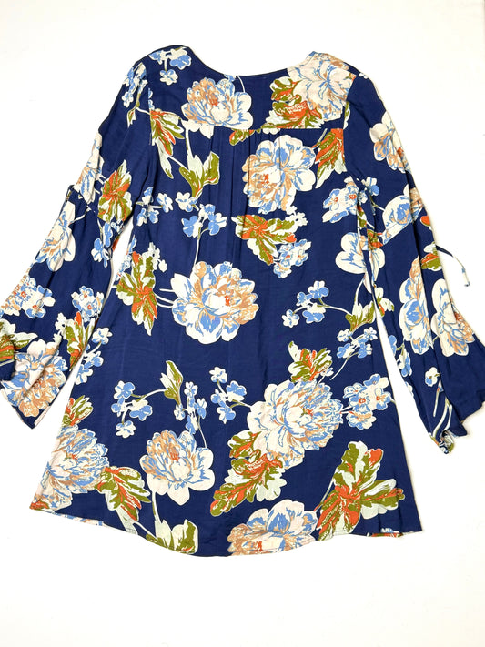 Altar’d State Blue Floral Button Front Bell Sleeve Blouse Boho Romantic Dress Size Small