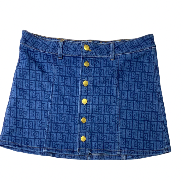 Leon Bridges for Wranglers A-Line Denim Skirt – Size Medium – LB Logo Print – Gold Button Front