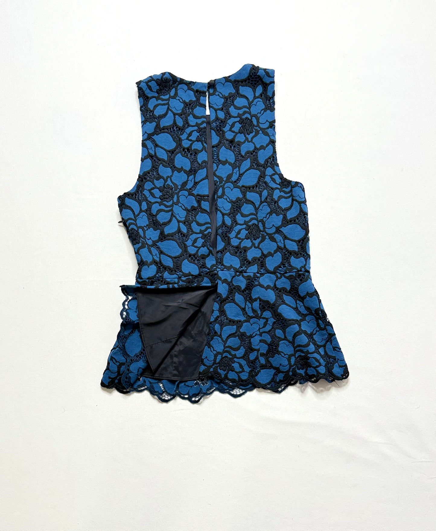Likely Blue and Black Lace Sleeveless Peplum Top Size XS