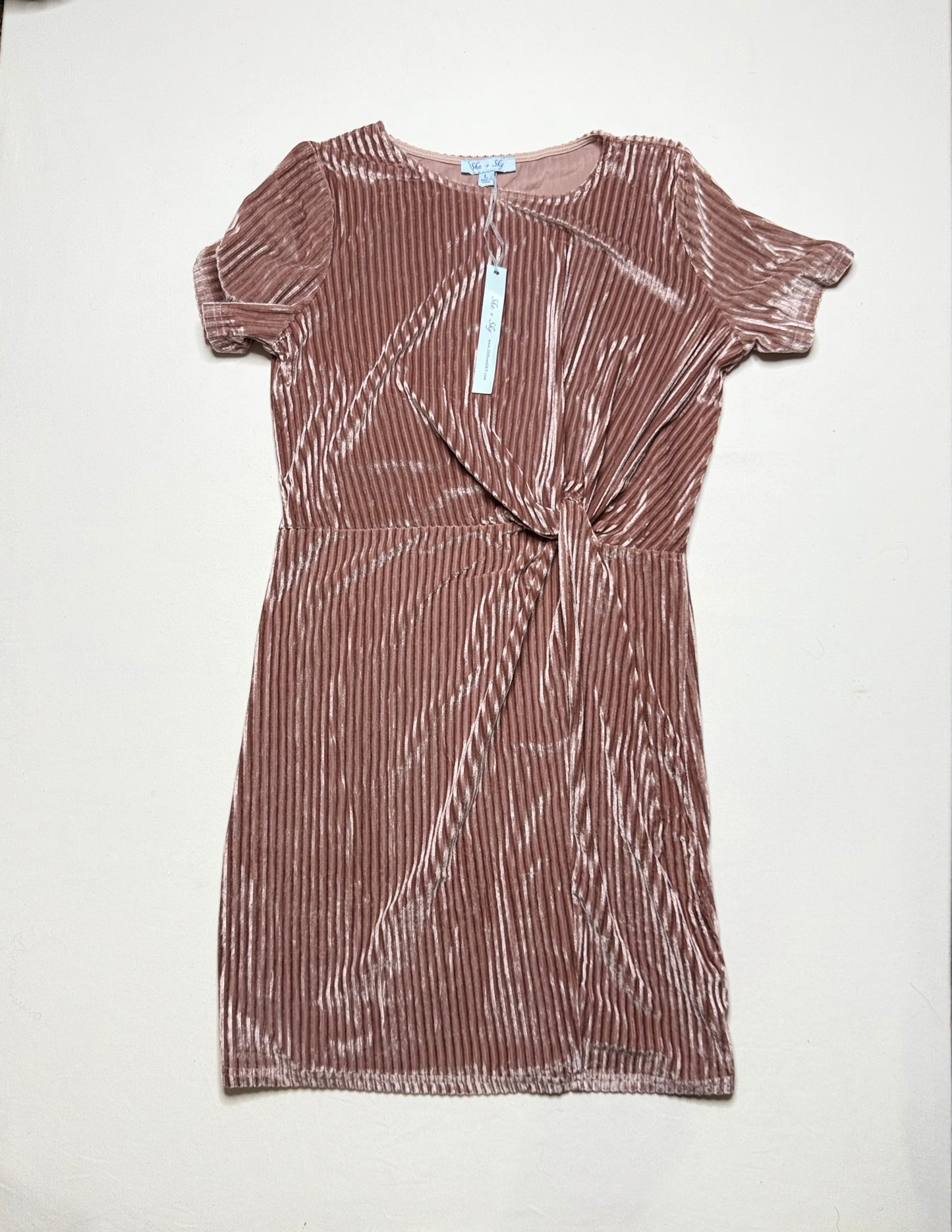 She+Skye Blush Pink Ribbed Corduroy Tie-Front Dress – Size L, NWT