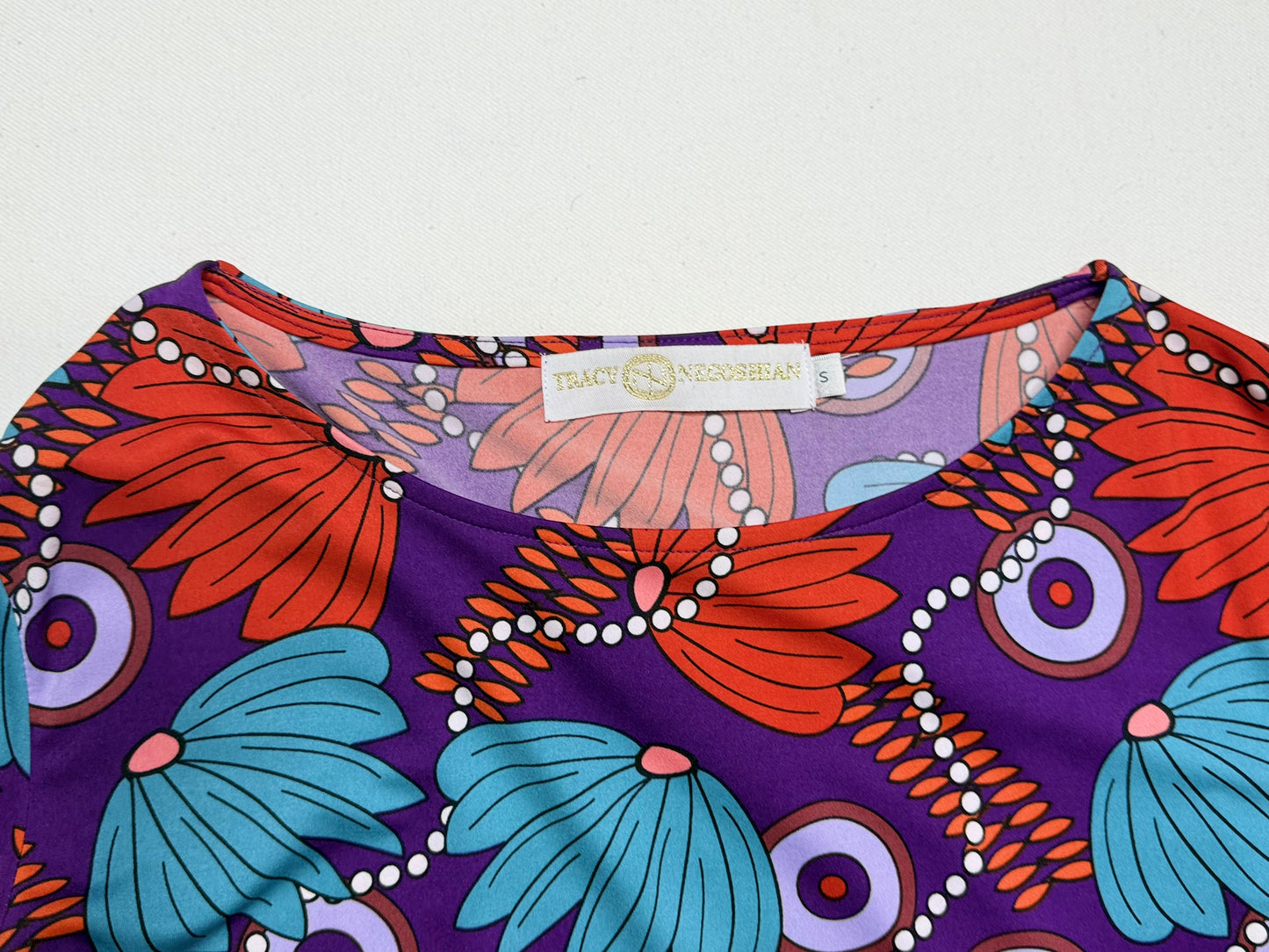 Tracey Negoshian Mod Print Mini Dress Multicolor Long Sleeve Size Small