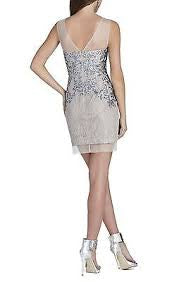 BCBGMAXAZRIA Abigail Sequin Lace Cocktail Mini Dress Gray Silver Size 6