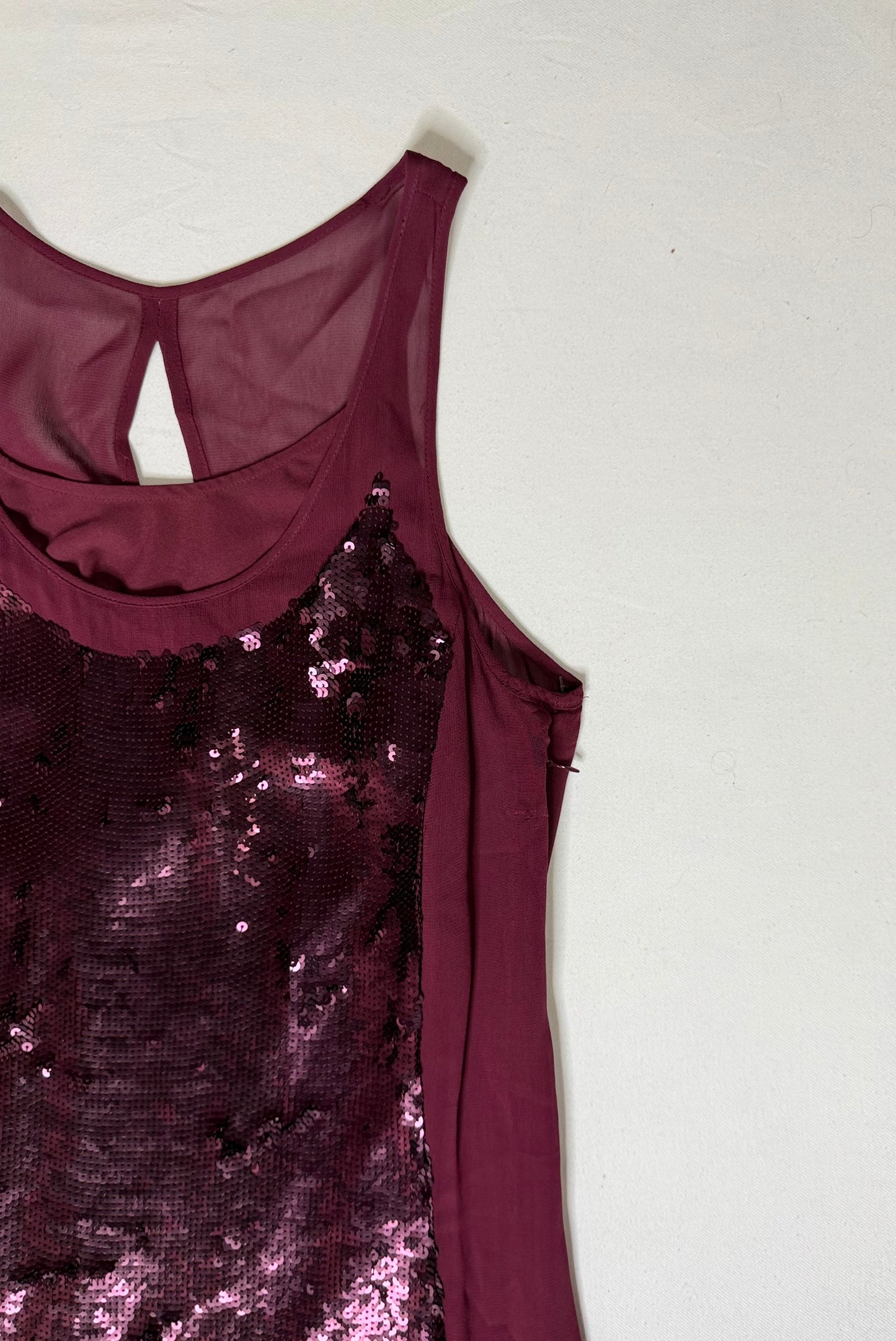 Trouvé Burgundy Sequin Dress Sheer Back Keyhole Size Small