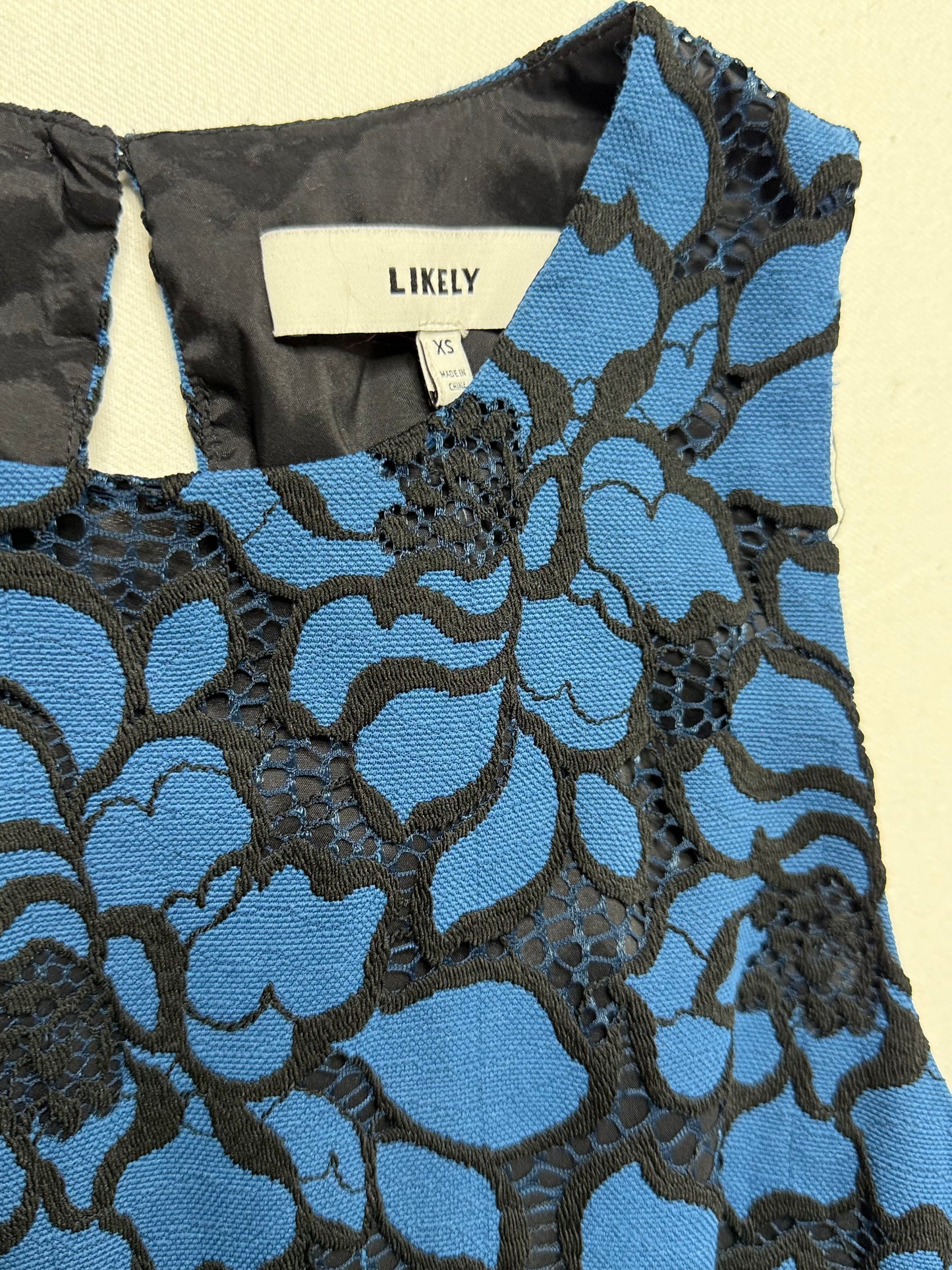 Likely Blue and Black Lace Sleeveless Peplum Top Size XS