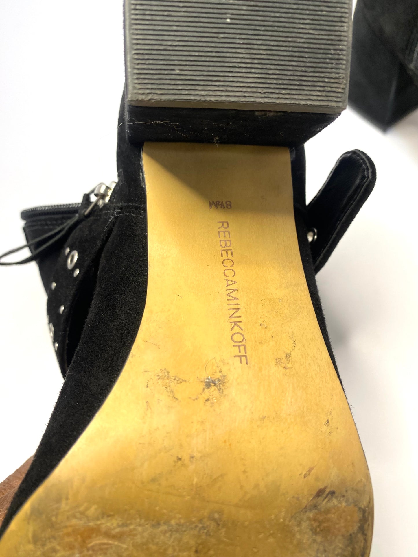 R ebecca Minkoff Black Suede Ankle Boots – Size 8.5 – Silver Buckles