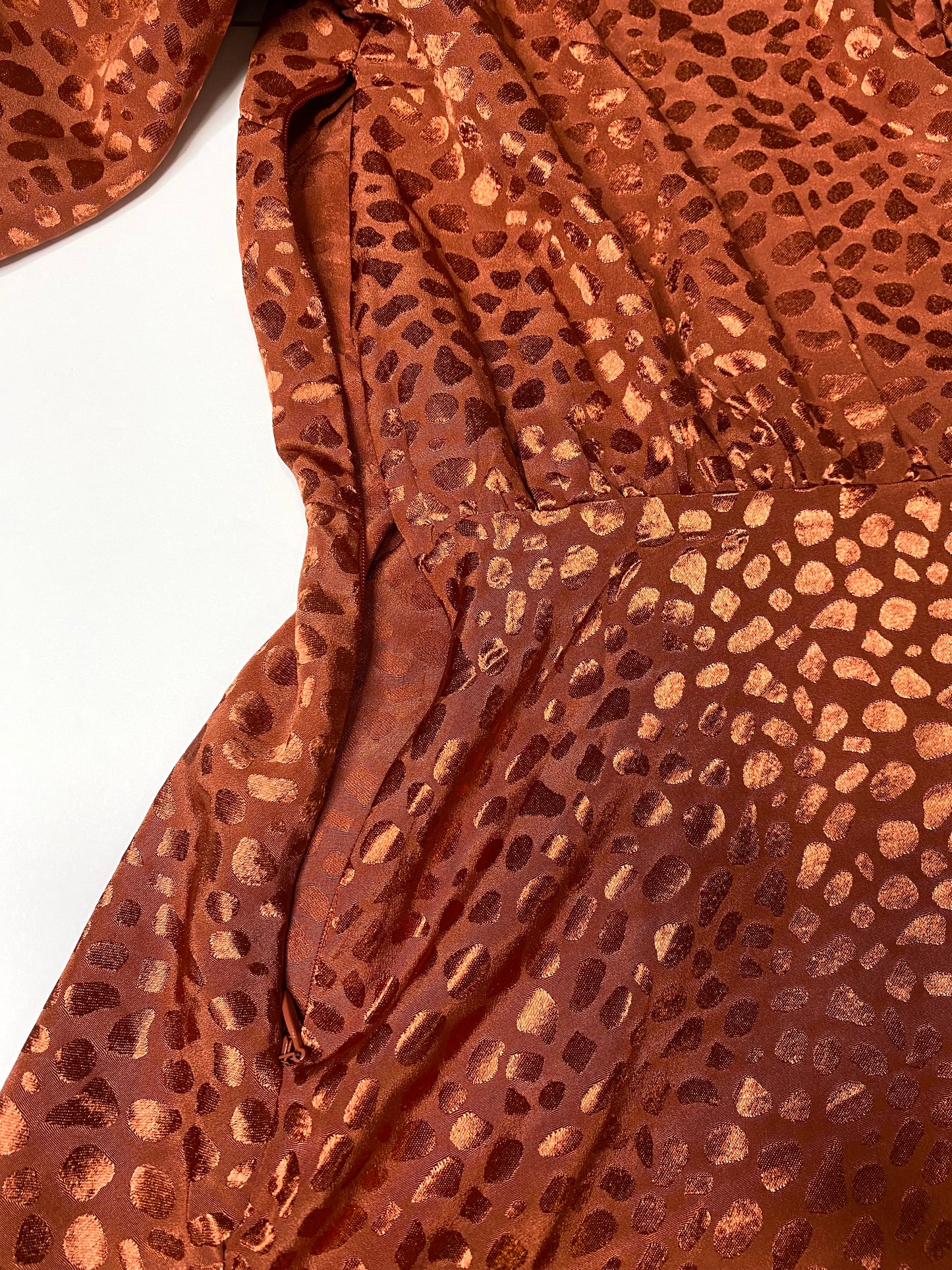 A SOS Copper Animal Print Balloon Sleeve Dress – Size 8