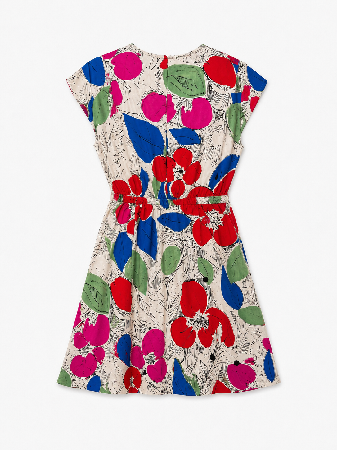 Sara Campbell Floral Print Dress Size Small Colorful Abstract Garden Party Dress Made in USA