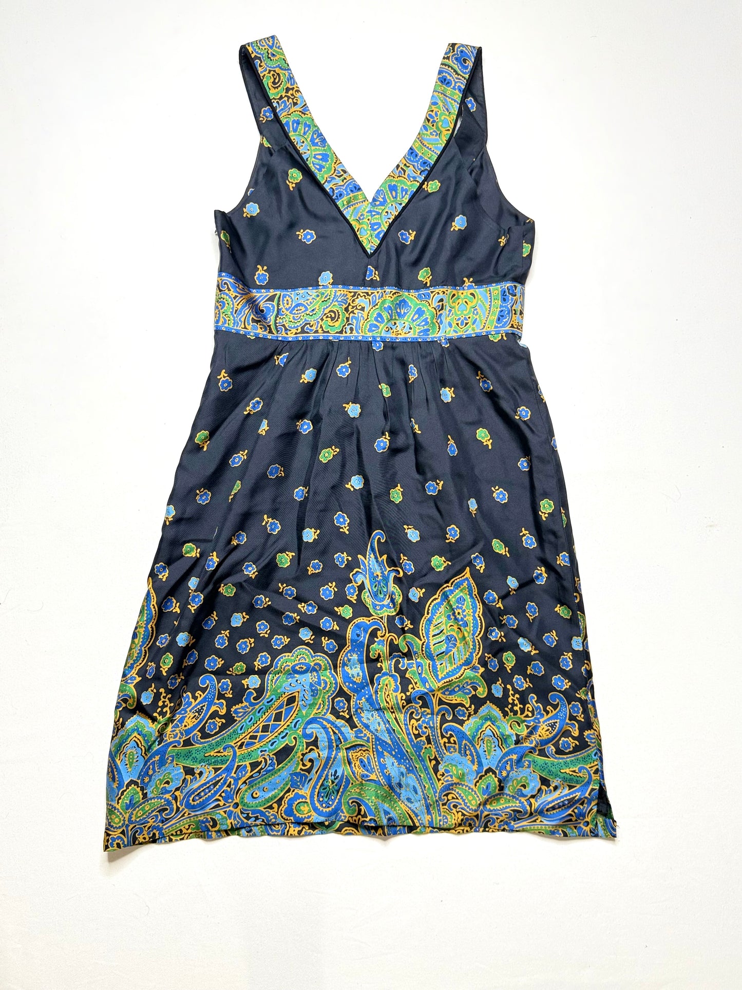 Tibi Blue Paisley Print Silk-Blend Sleeveless V-Neck Dress – Size 4
