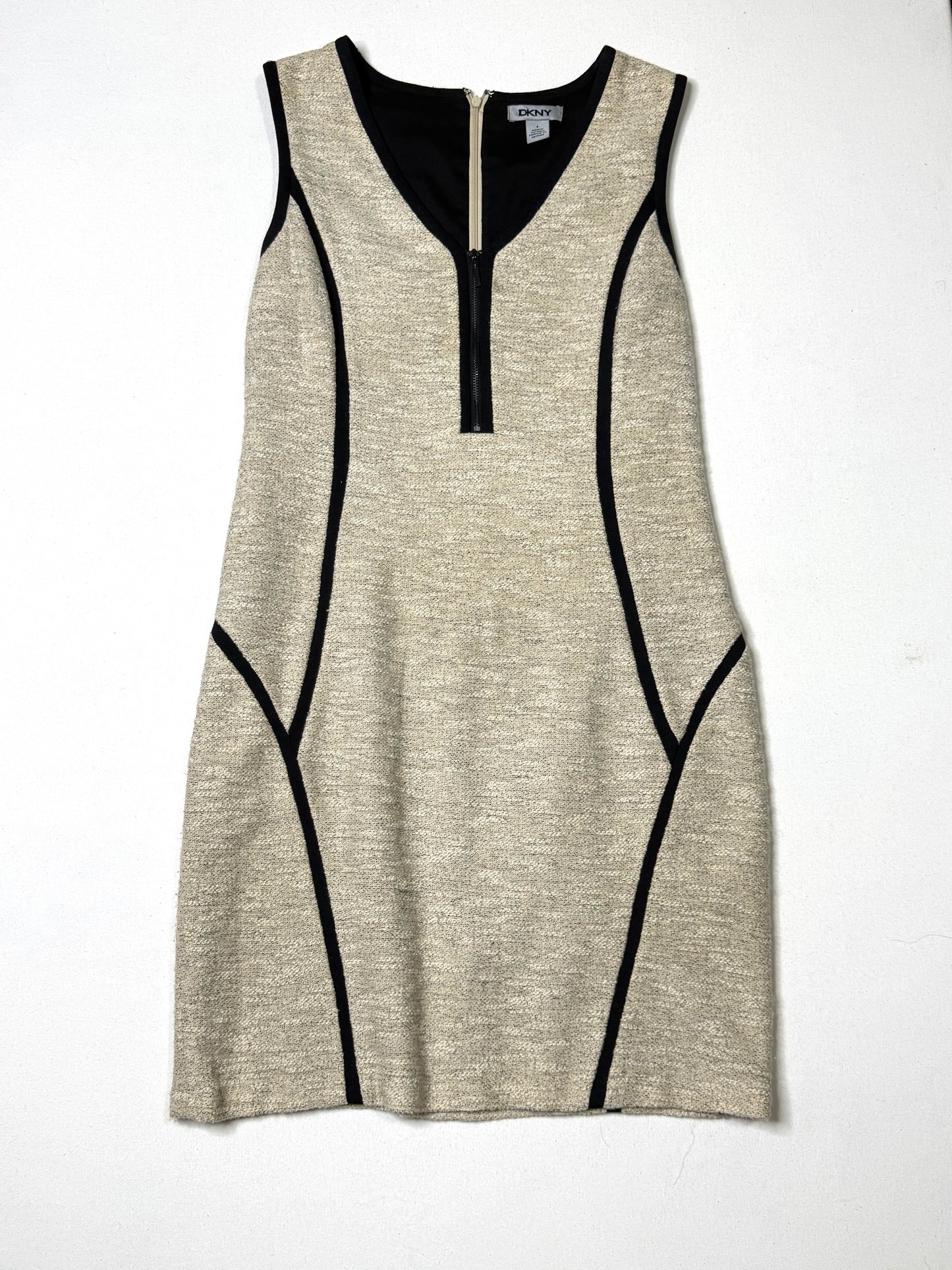 DKNY Women’s Size 4 Cream & Black Contrast Trim Sheath Bodycon Dress Zip Front