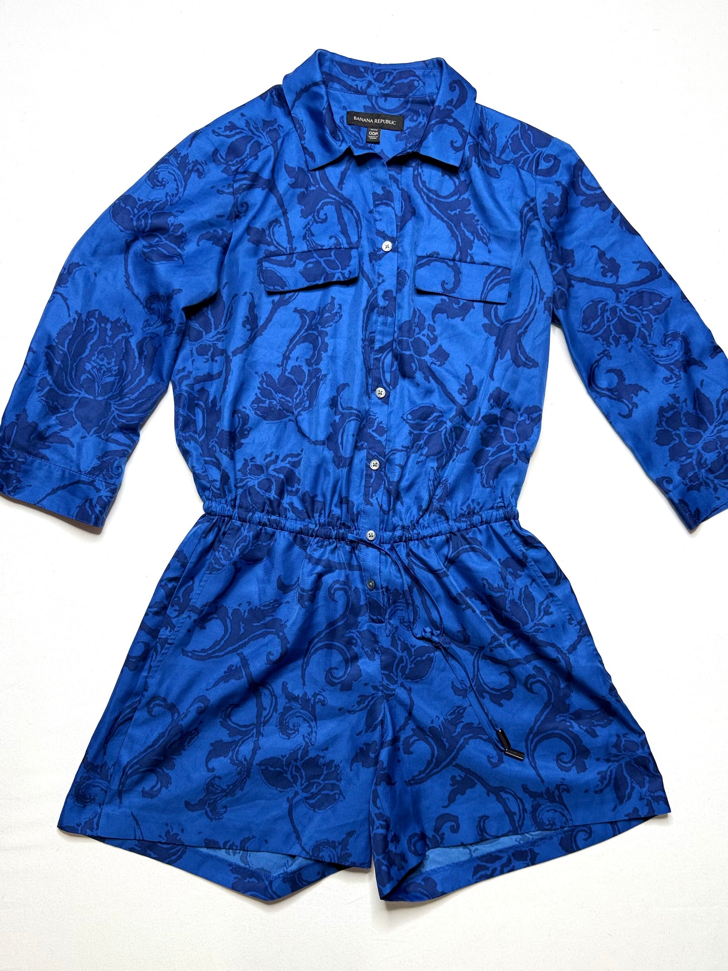 Banana Republic Blue Floral Print Button-Down Romper – Size 00