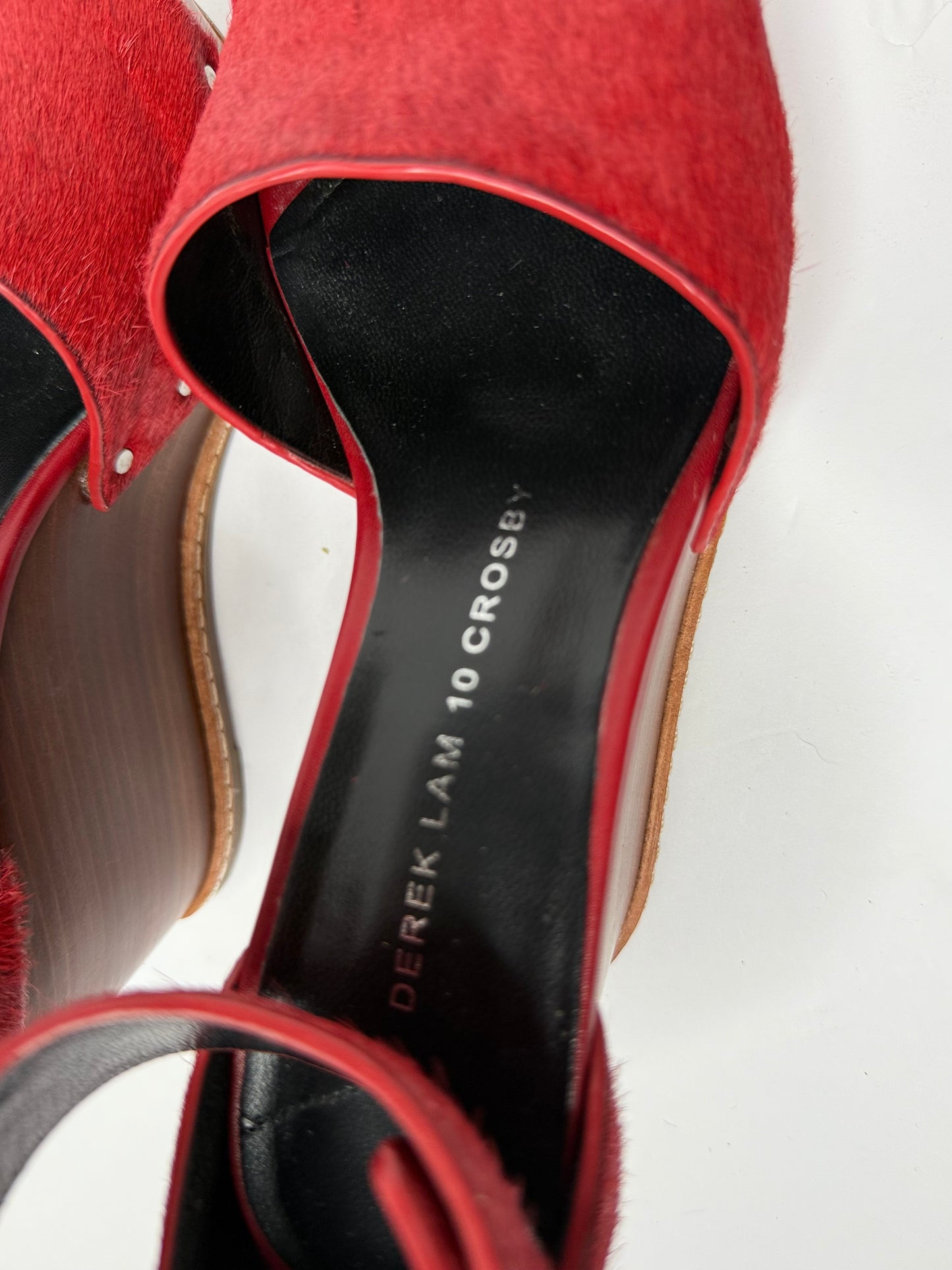 Derek Lam Red Calf Hair Platform Wedge Heels Sandals Size 5.5