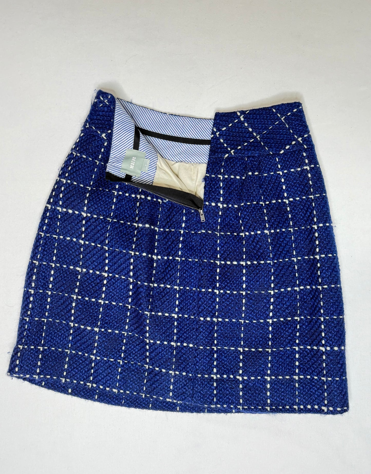 Maeve Anthropologie Tweed Plaid Skirt Women’s Size 2 Navy White Wool Blend
