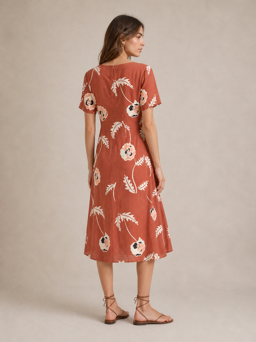Ann Taylor Factory Rust Floral Linen Blend A-Line Dress Size 2P