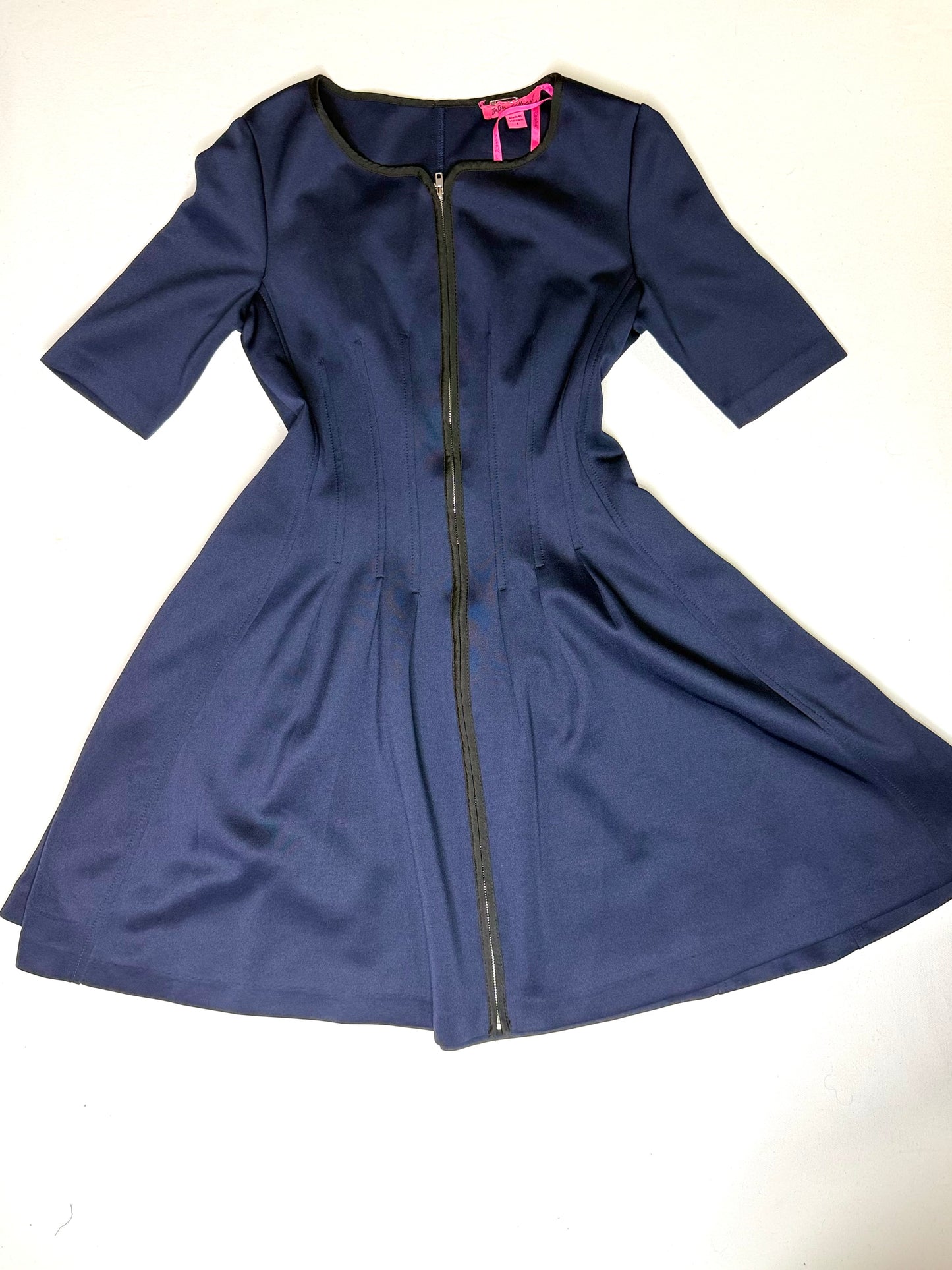 Betsey Johnson Navy Blue Scuba Fit & Flare Zip Front Midi Dress Size 4