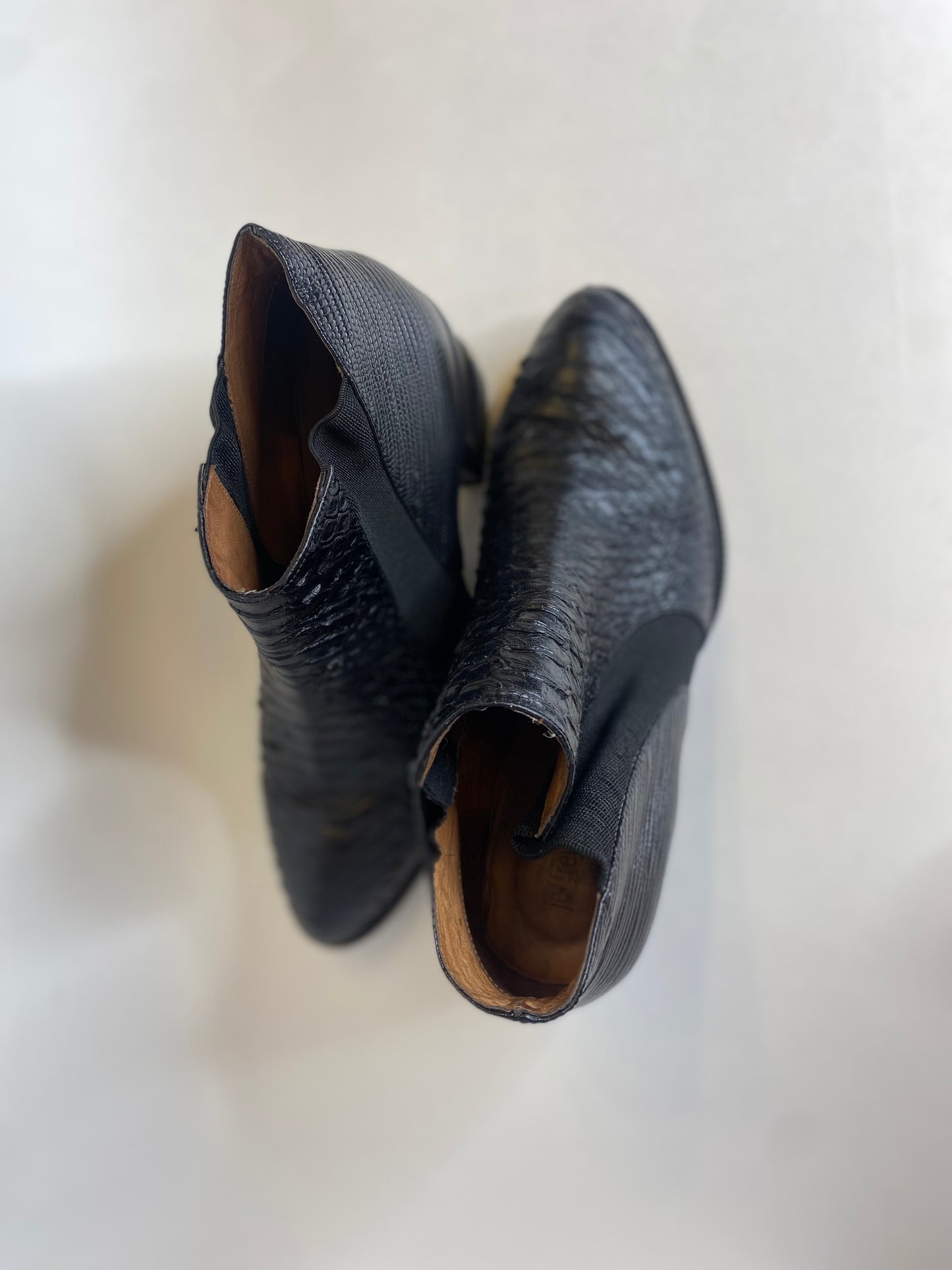 Jeffrey Campbell Black Snakeskin Embossed Leather Ankle Boots Size 7.5