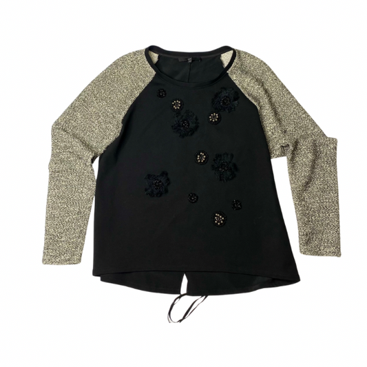 Tibi Embellished Crew Neck Top – Long Woven Sleeves, Back Tie Detail