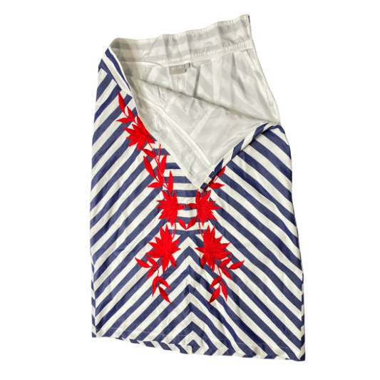 eShakti Blue & White Chevron Embroidered A-Line Skirt – Size 10