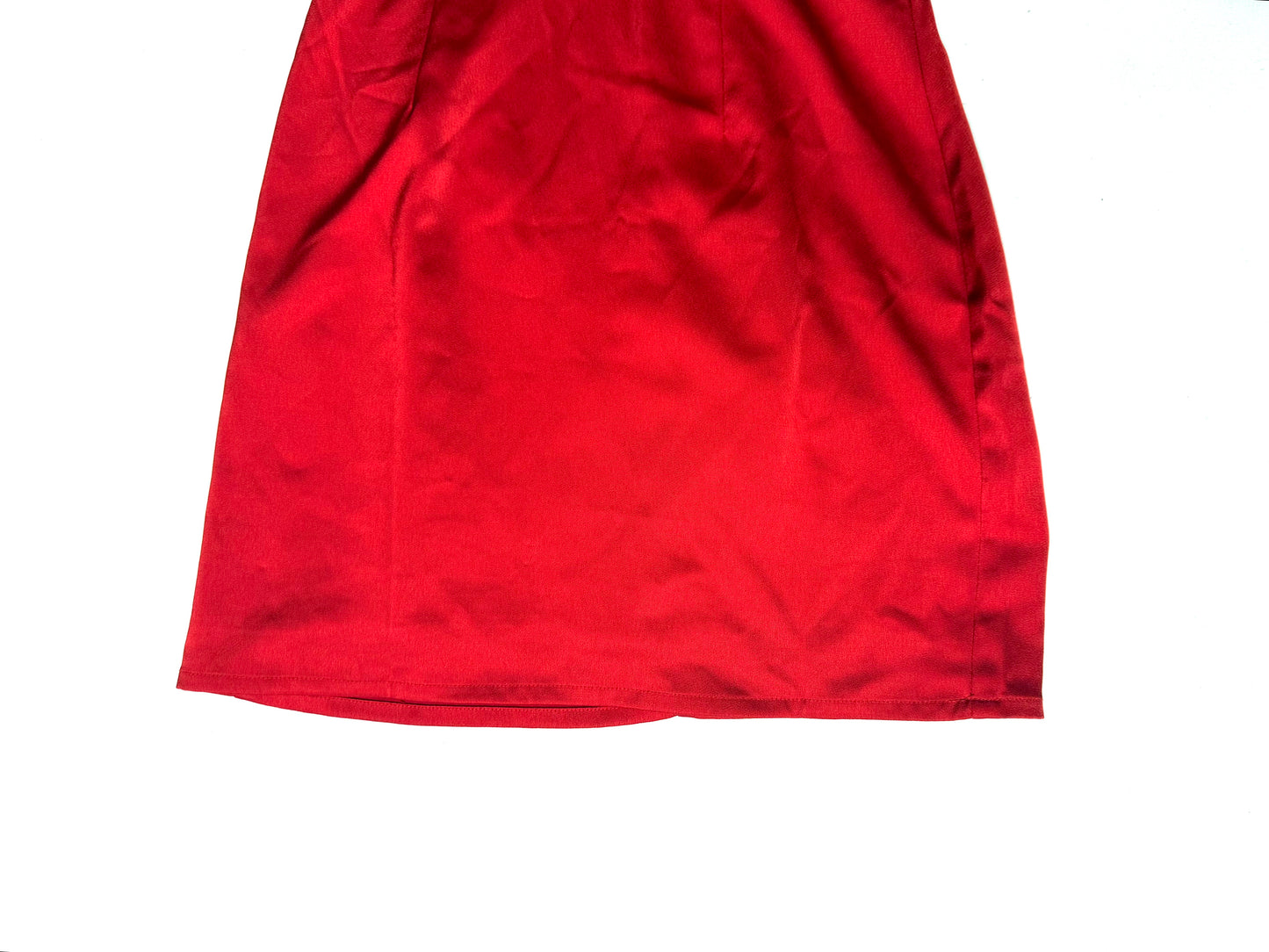 Hello Molly Silky Moment Red Satin Mini Dress V-Neck Racerback Size 2