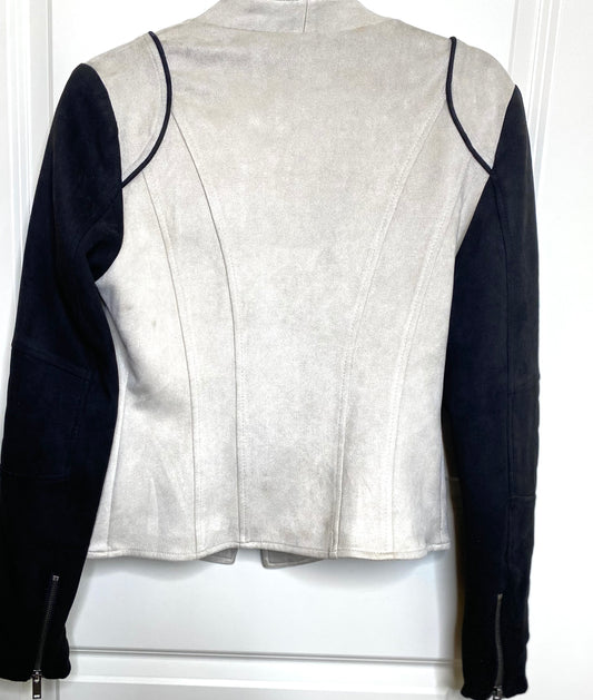 LA Coalition Women's Cream/Black Vegan Leather Moto Jacket Size Medium