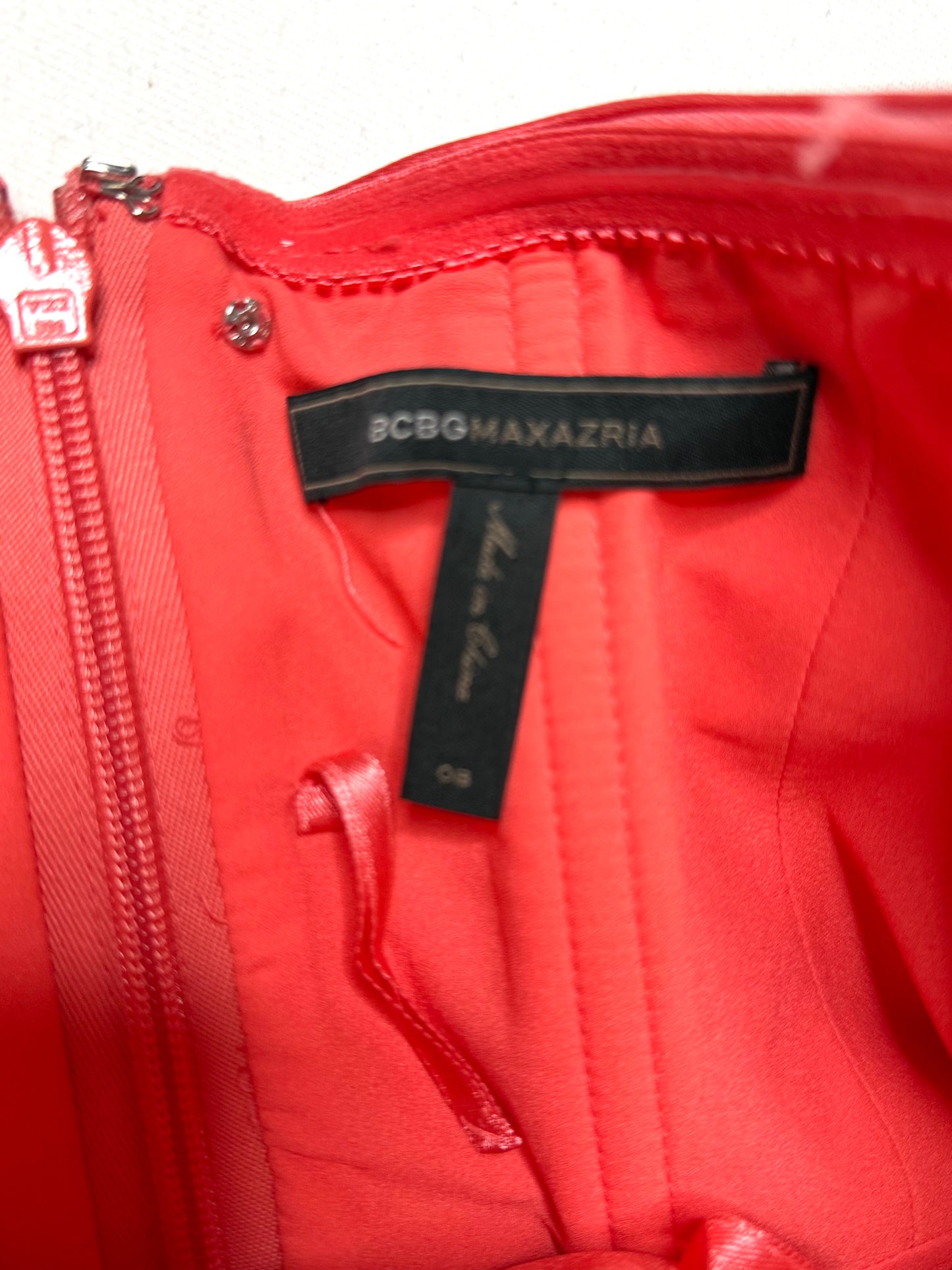 BCBG Max Azria Coral Satin Ribbed Bodycon Dress – Size 8