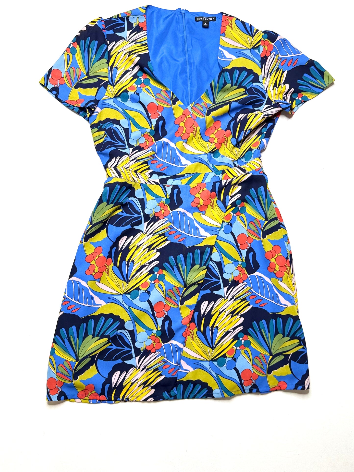 J.Crew Mercantile Blue Tropical Print Faux Wrap Dress – Size 8