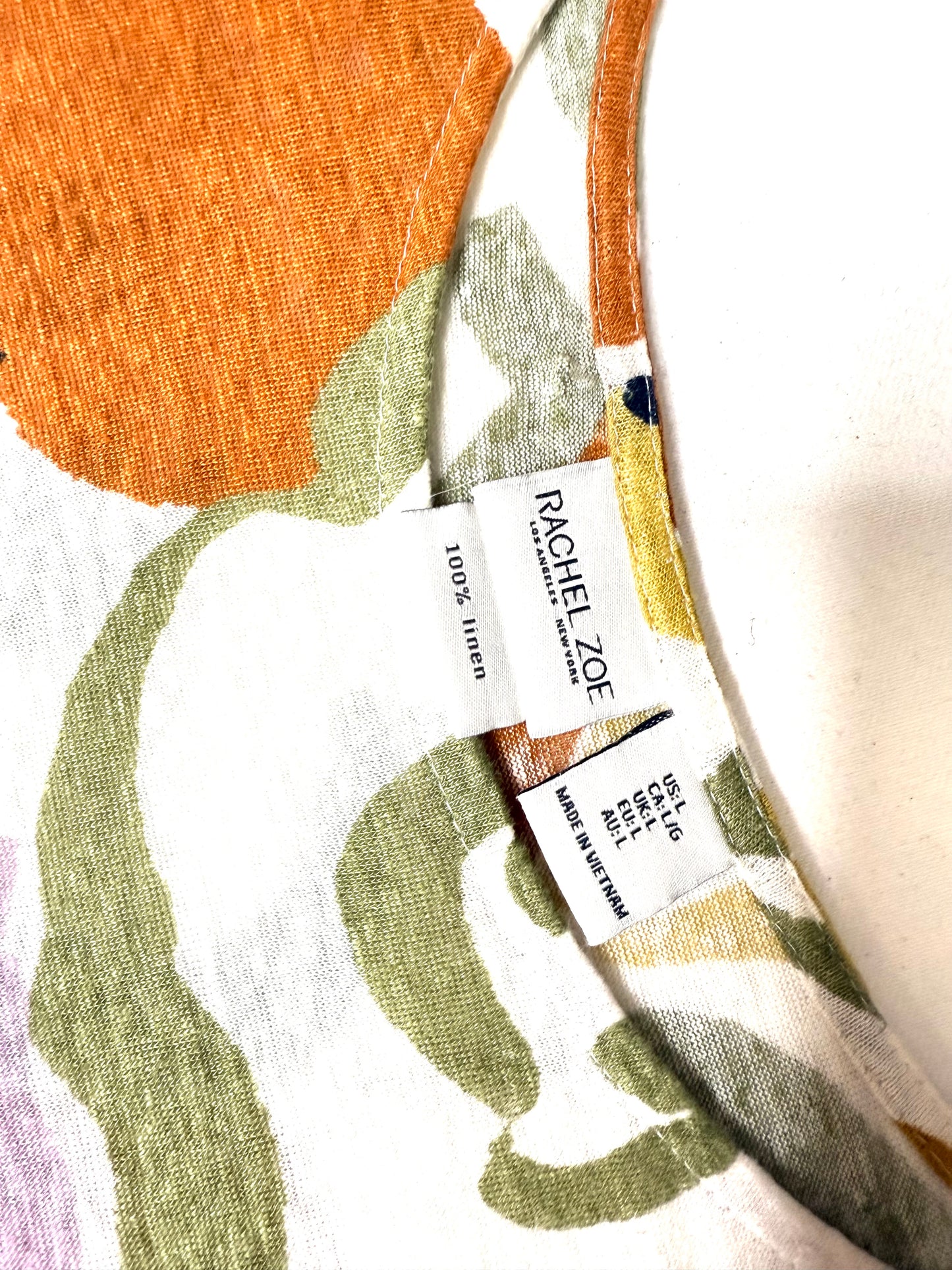 Rachel Zoe Multicolor Floral 100% Linen Blouse Cap Sleeve Size Large