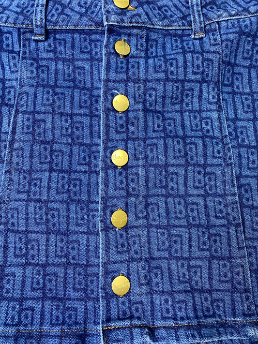 Leon Bridges for Wranglers A-Line Denim Skirt – Size Medium – LB Logo Print – Gold Button Front