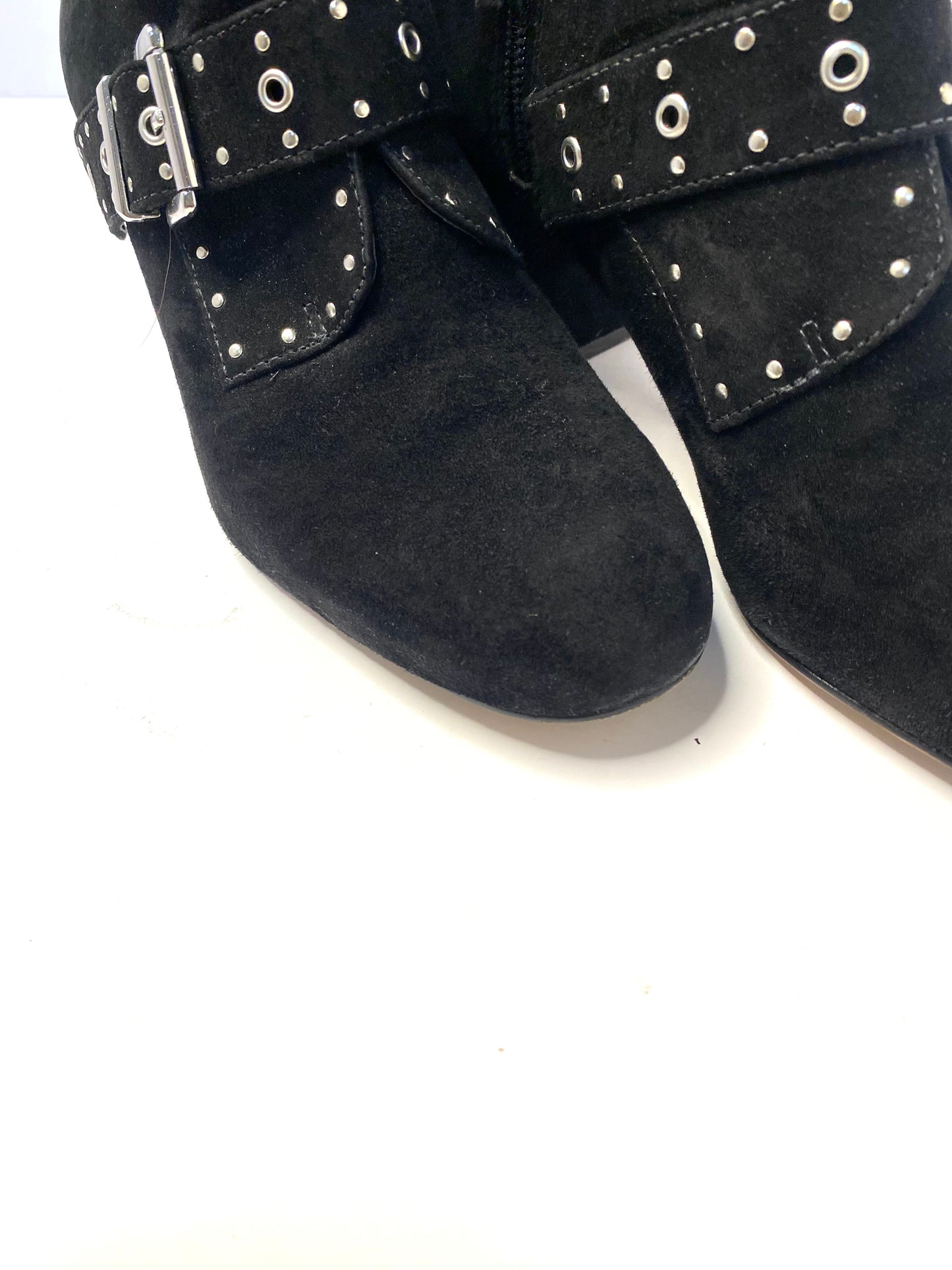 R ebecca Minkoff Black Suede Ankle Boots – Size 8.5 – Silver Buckles