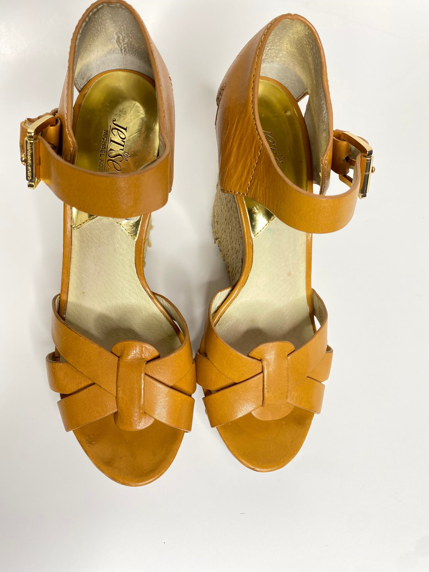 Michael Kors Jet Set Cognac Wedge Sandals Size 7.5
