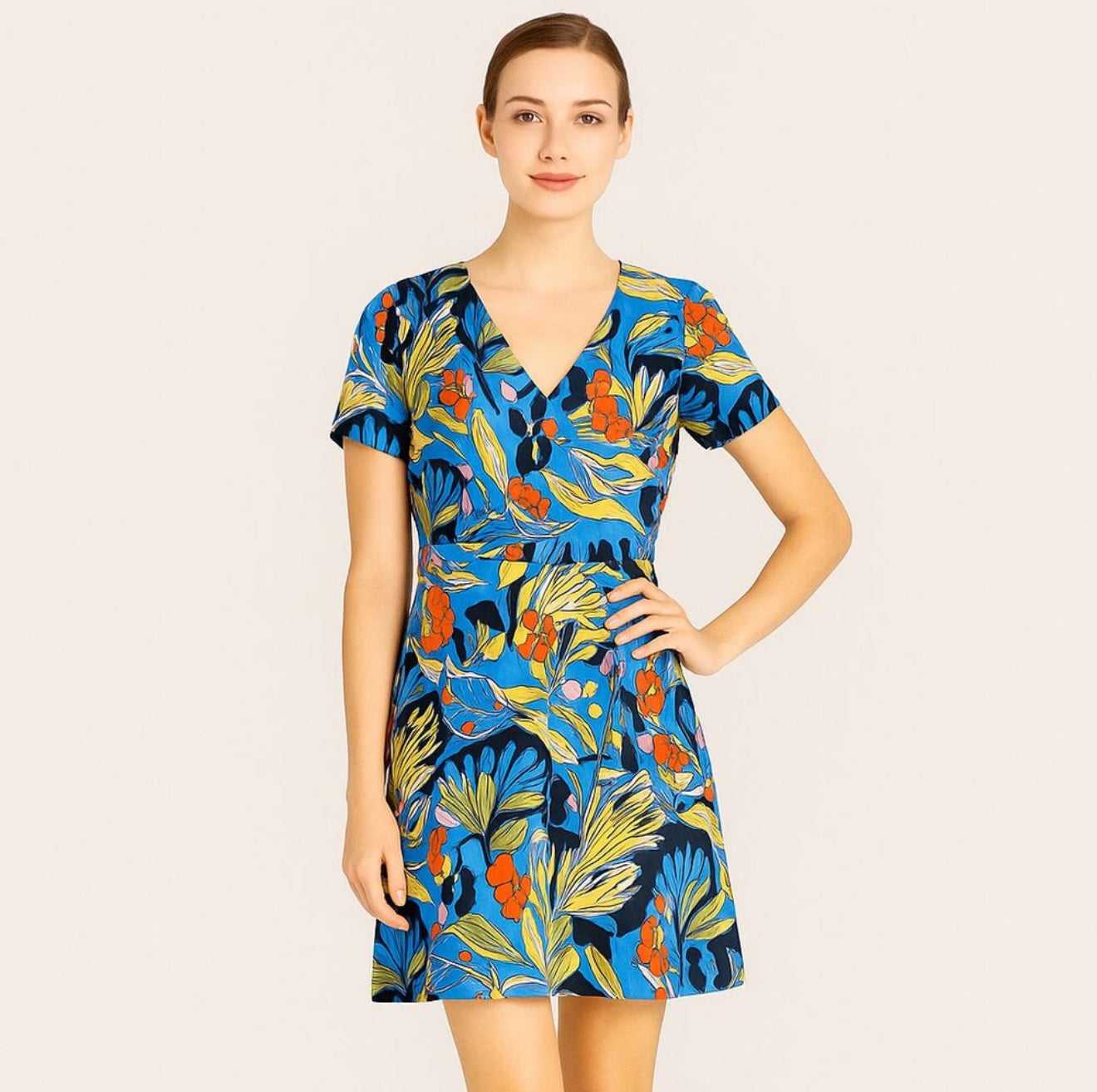 J.Crew Mercantile Blue Tropical Print Faux Wrap Dress – Size 8