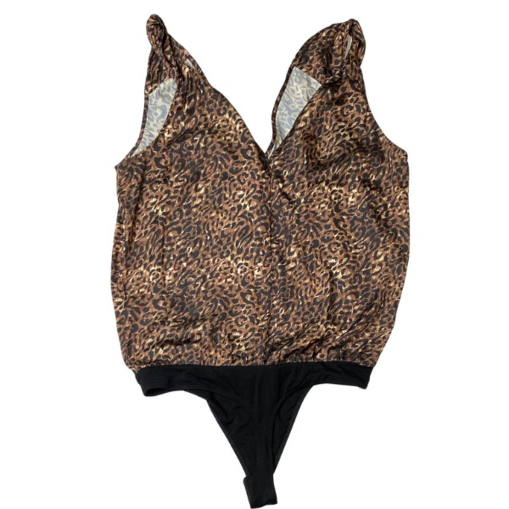 Paige Animal Print Plunging V-Neck Thong Body Suit Size Small
