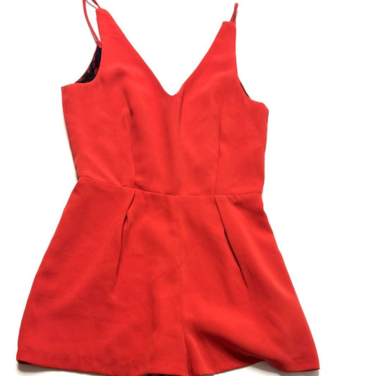 Topshop Red Spaghetti Strap Lace Trim V-Neck Shorts Romper Size 2