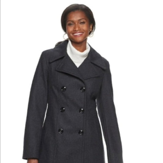 Michael Kors Wool Double Breasted Gray Pea Coat Sz M