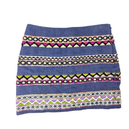 Nicole Miller Artelier Hand-Beaded Linen Mini Skirt – Size 6, Embroidered Detail