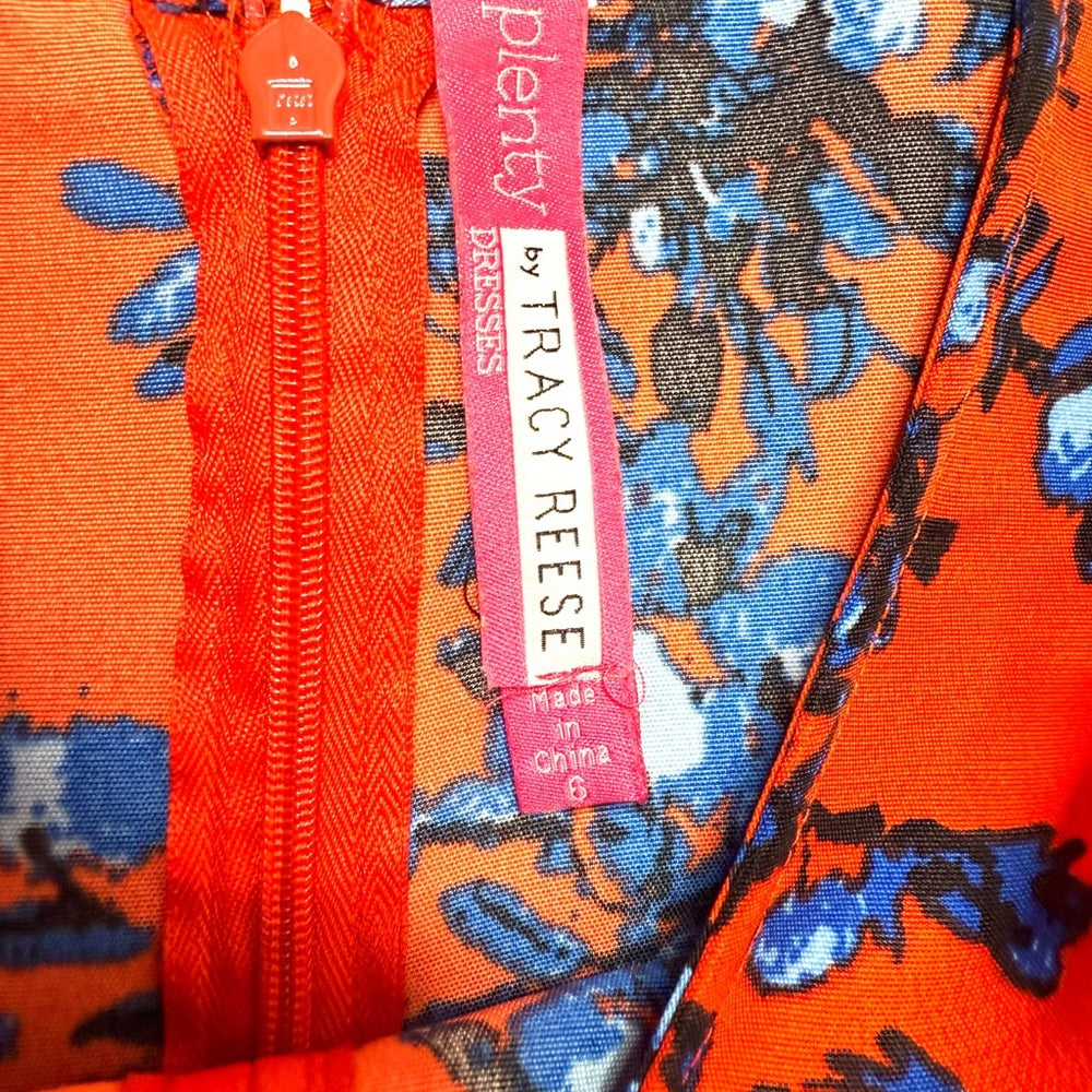 Tracy Reese Plenty Red and Blue Sleeveless A-Line Floral Dress Size 6