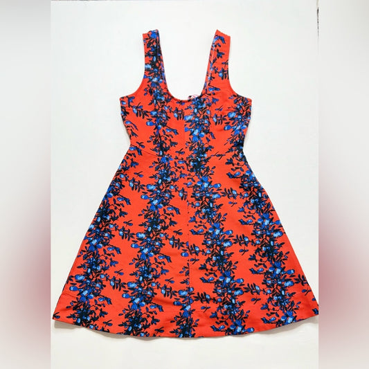 Tracy Reese Plenty Red and Blue Sleeveless A-Line Floral Dress Size 6