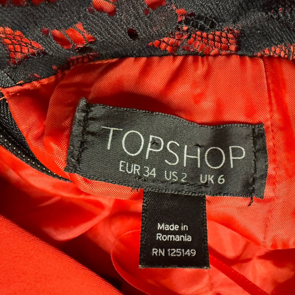 Topshop Red Spaghetti Strap Lace Trim V-Neck Shorts Romper Size 2
