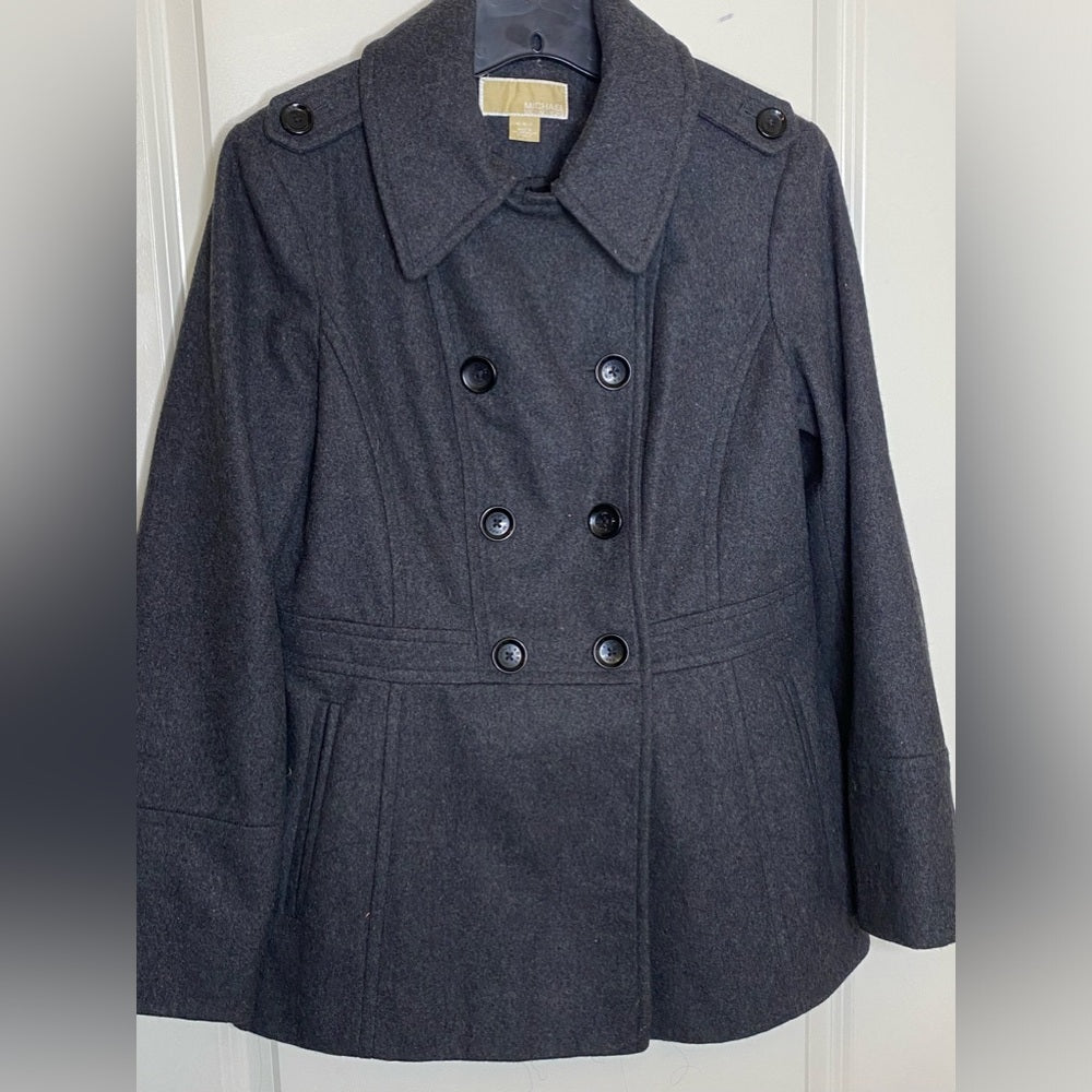 Michael Kors Wool Double Breasted Gray Pea Coat Sz M