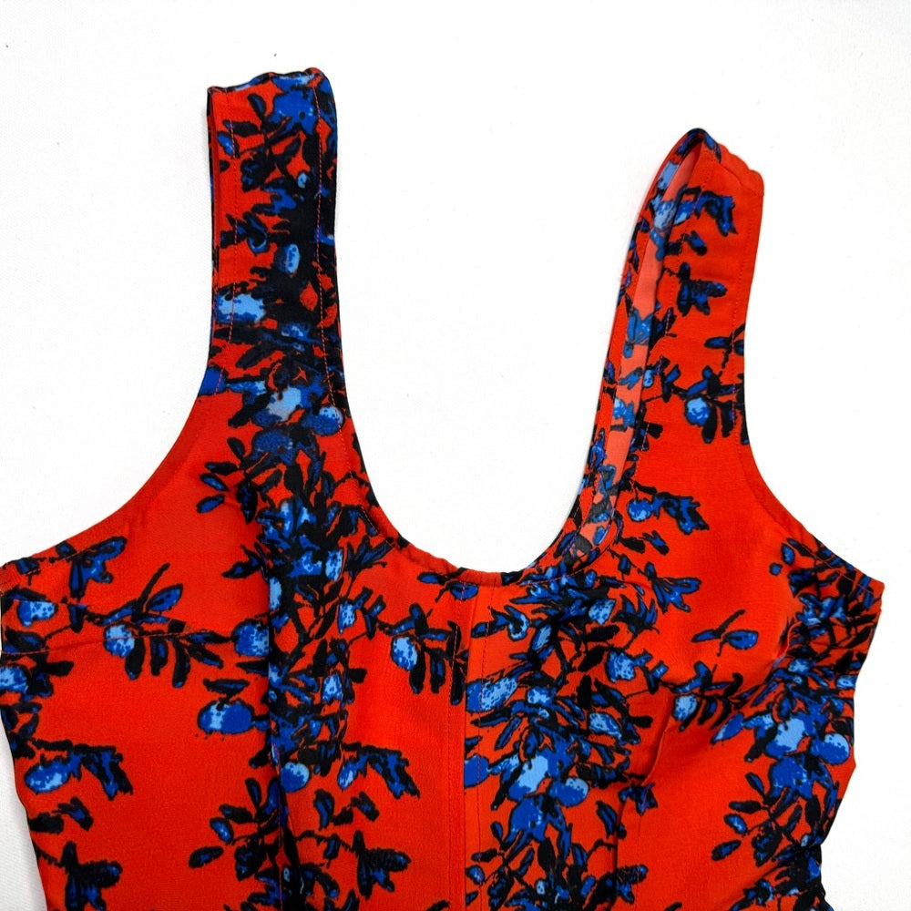 Tracy Reese Plenty Red and Blue Sleeveless A-Line Floral Dress Size 6