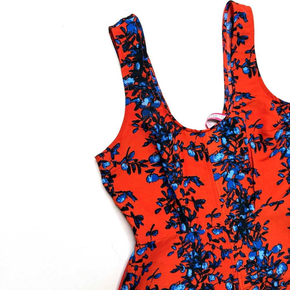 Tracy Reese Plenty Red and Blue Sleeveless A-Line Floral Dress Size 6
