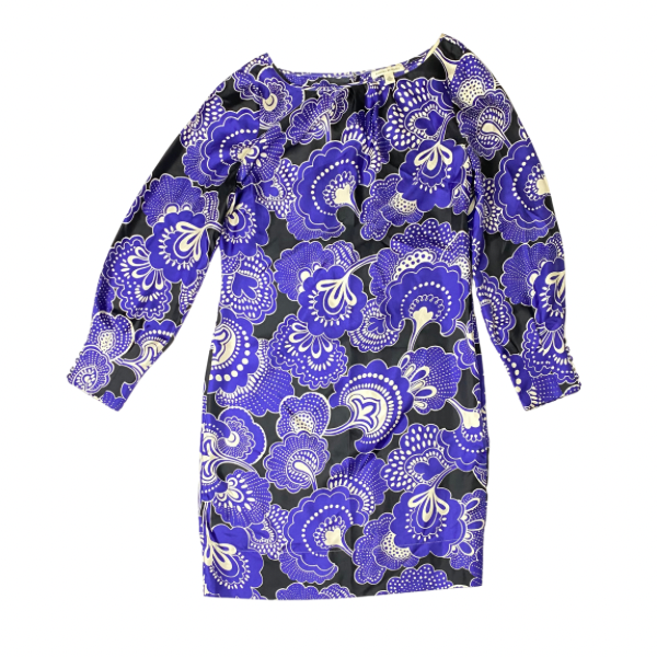 Banana Republic Silk Tunic Dress – Mod Floral Print, Balloon Sleeves, Knee Length Size 12