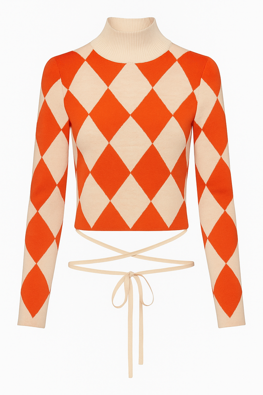Nasty Gal Harlequin Diamond Cropped Knit Argyle Print Sweater Women’s Size