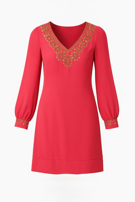 Gianni Bini Beaded Pink Sequin Neck Long Sleeve Shift Dress Size 2