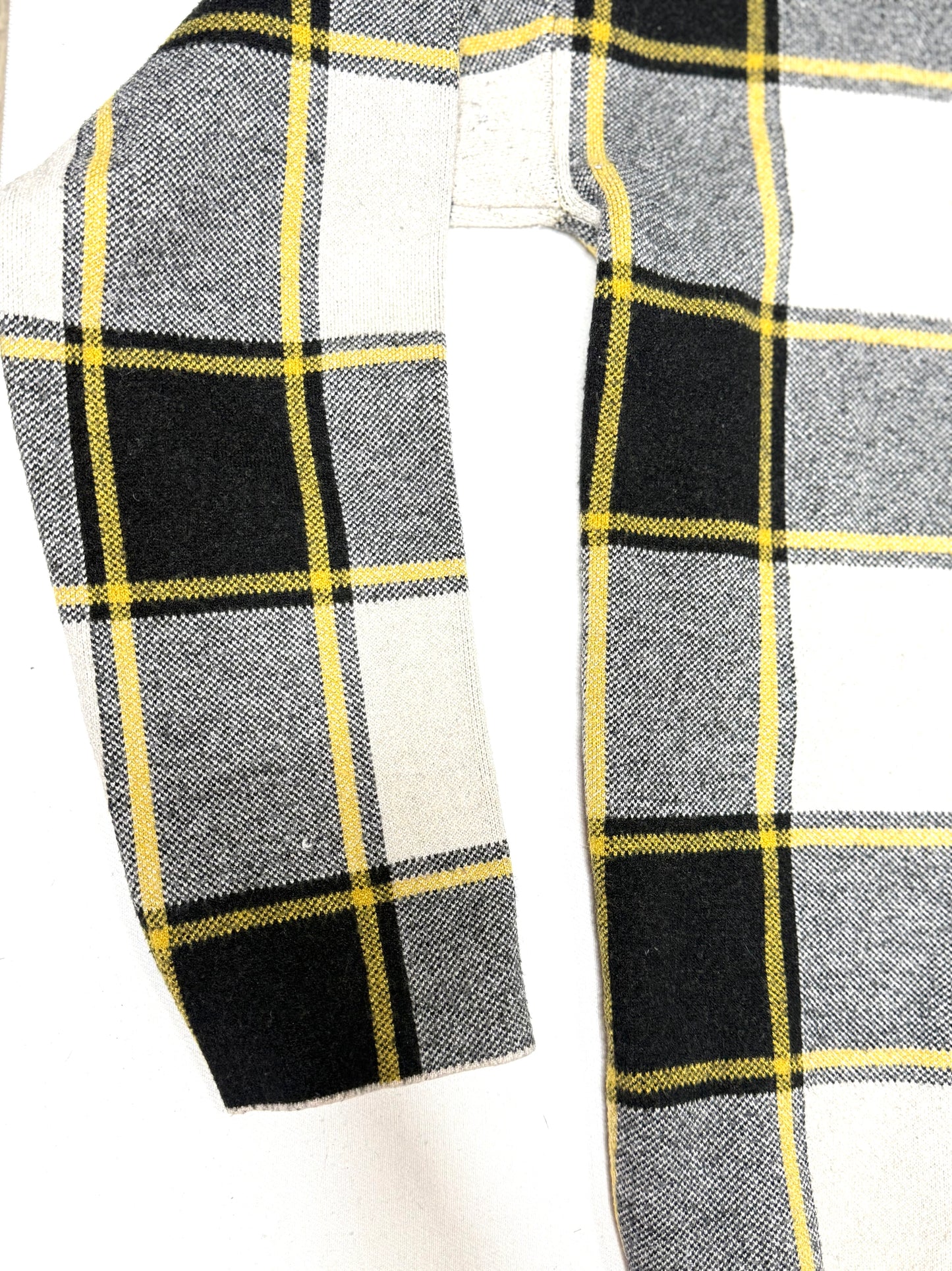 Rachel Zoe Plaid Knit Cardigan Sweater Black Gray Yellow Open Front Women XL